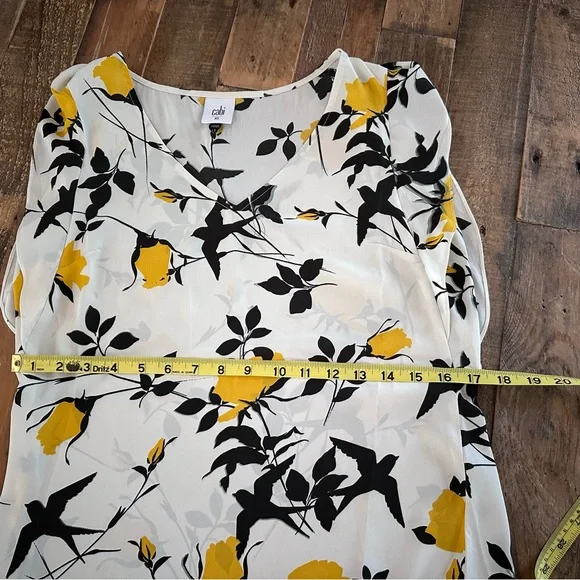 CAbi Sleeveless Top with Yellow and Black Floral Design - Picture 4 of 5
